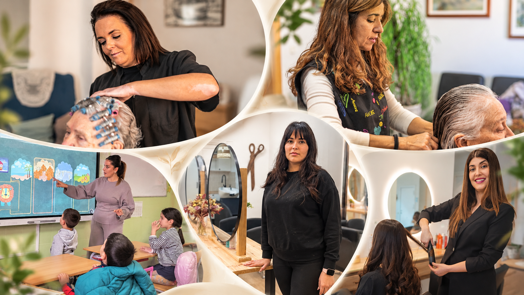 Collage de belleza y cuidado femenino mujeres rurales que han recibido ayudas de ADAC