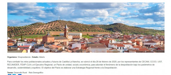 Castilla-La Mancha abre un cuestionario público para elaborar la Estrategia Regional frente a la Despoblación