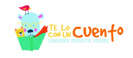Logotipo del proyecto Te lo cuento con un cuento. Animales dibujados de forma infantil leen un libro